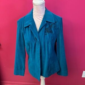 Elegant Teal Women's Blazer with Floral Detail
